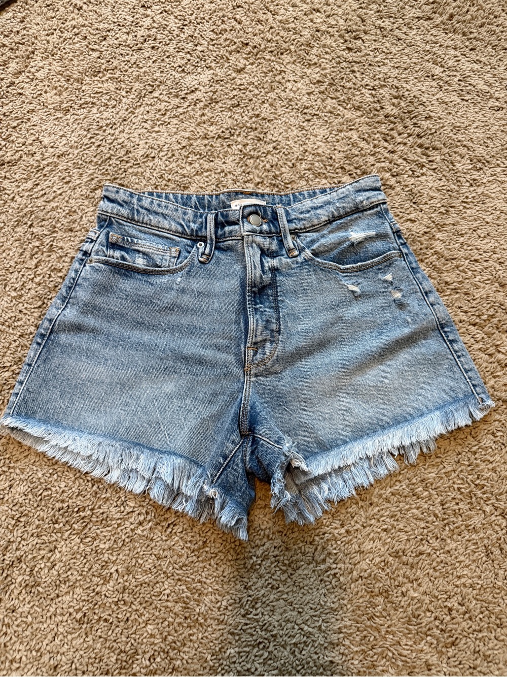 Good American Light Blue Distressed Denim Cutoff Shorts